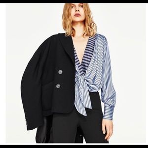 Striped silk wrap bodysuit